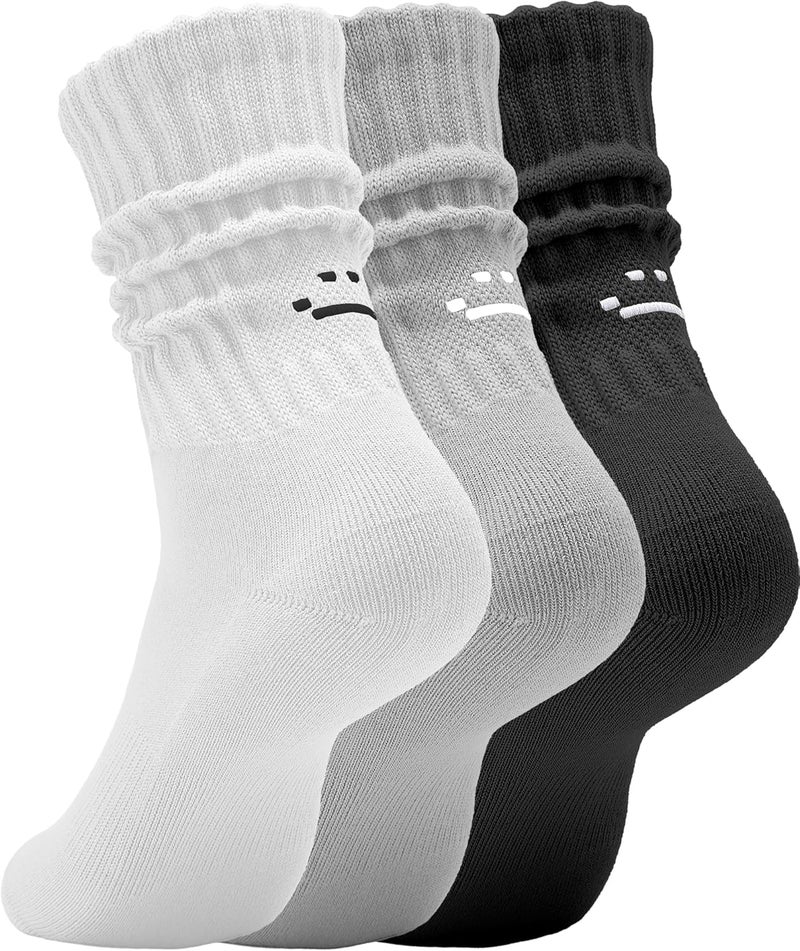 AugRing Store Women's Cute Scrunch Slouch Crew Socks 3Pack Retro Kawaii Chunky Ribbed Cotton Boot Sneaker Cozy Calf Socks Size 5–11 - Image 1